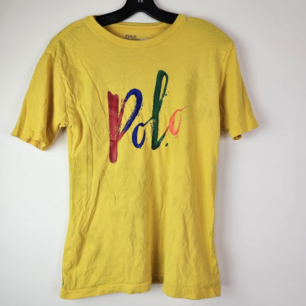 Polo Ralph Lauren Logo Spell Out T-Shirt‎ Yellow Youth XL (18-20) Preppy Tee Top